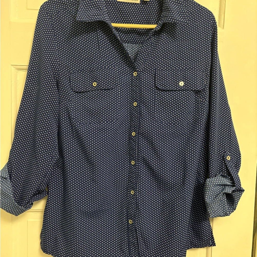 Notations Blue and White Polka Dot Blouse